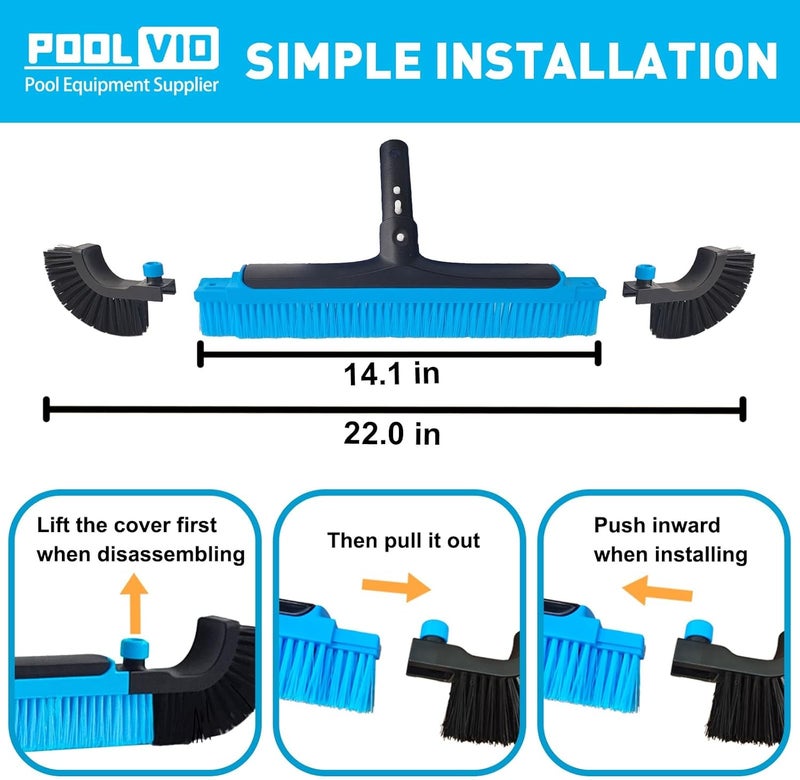 Poolvio 22" Extra-Wide Pool Brush Head, Heavy-Duty Pool Scrubber Brush with Detachable Corner Brush & Strong Nylon Bristles for Walls & Floors in Above-Ground and Inground Pools (Blue) - Image 4